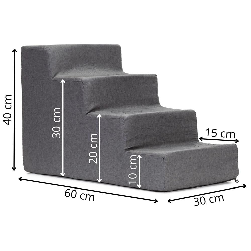 Scara pentru animale de companie, caini sau pisici, 4 trepte, antiderapanta, husa detasabila, inaltime 40 cm, gri inchis
