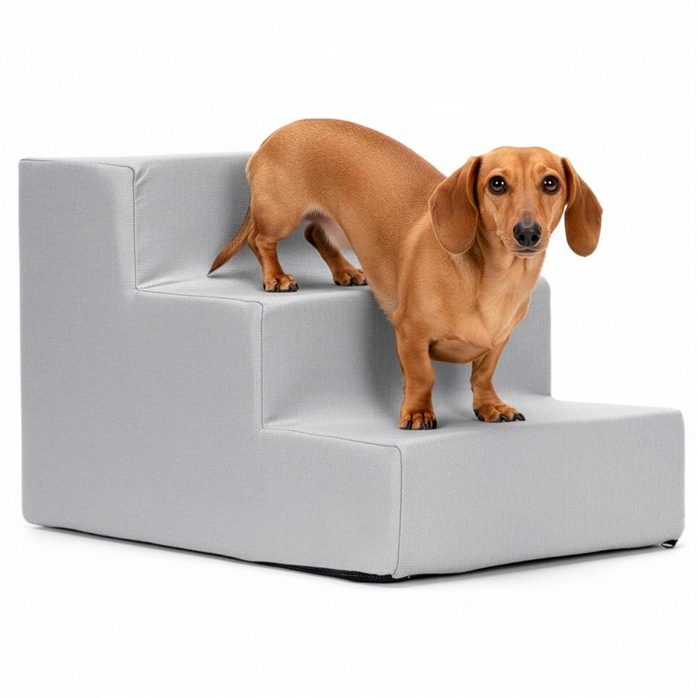 Scara pentru animale de companie, caini sau pisici, 3 trepte, antiderapanta, husa detasabila, inaltime 30 cm, gri deschis