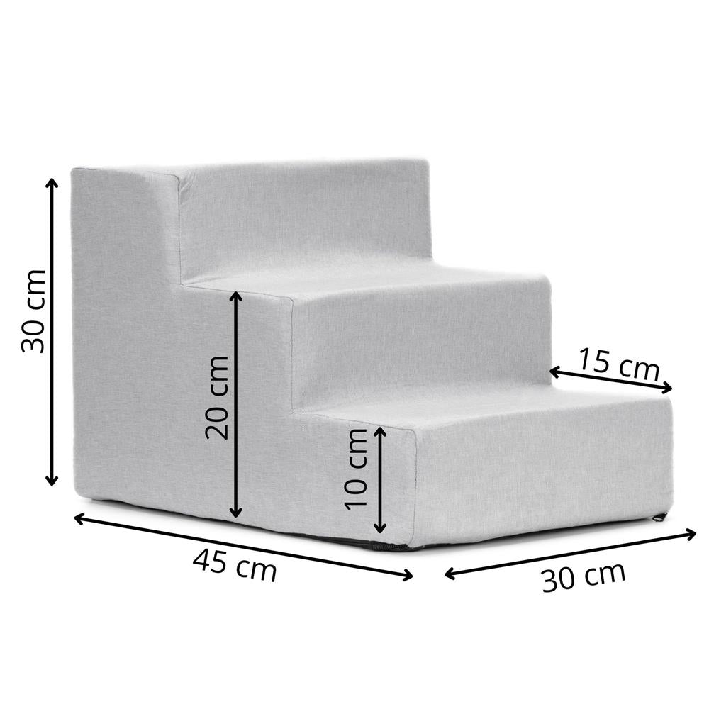 Scara pentru animale de companie, caini sau pisici, 3 trepte, antiderapanta, husa detasabila, inaltime 30 cm, gri deschis