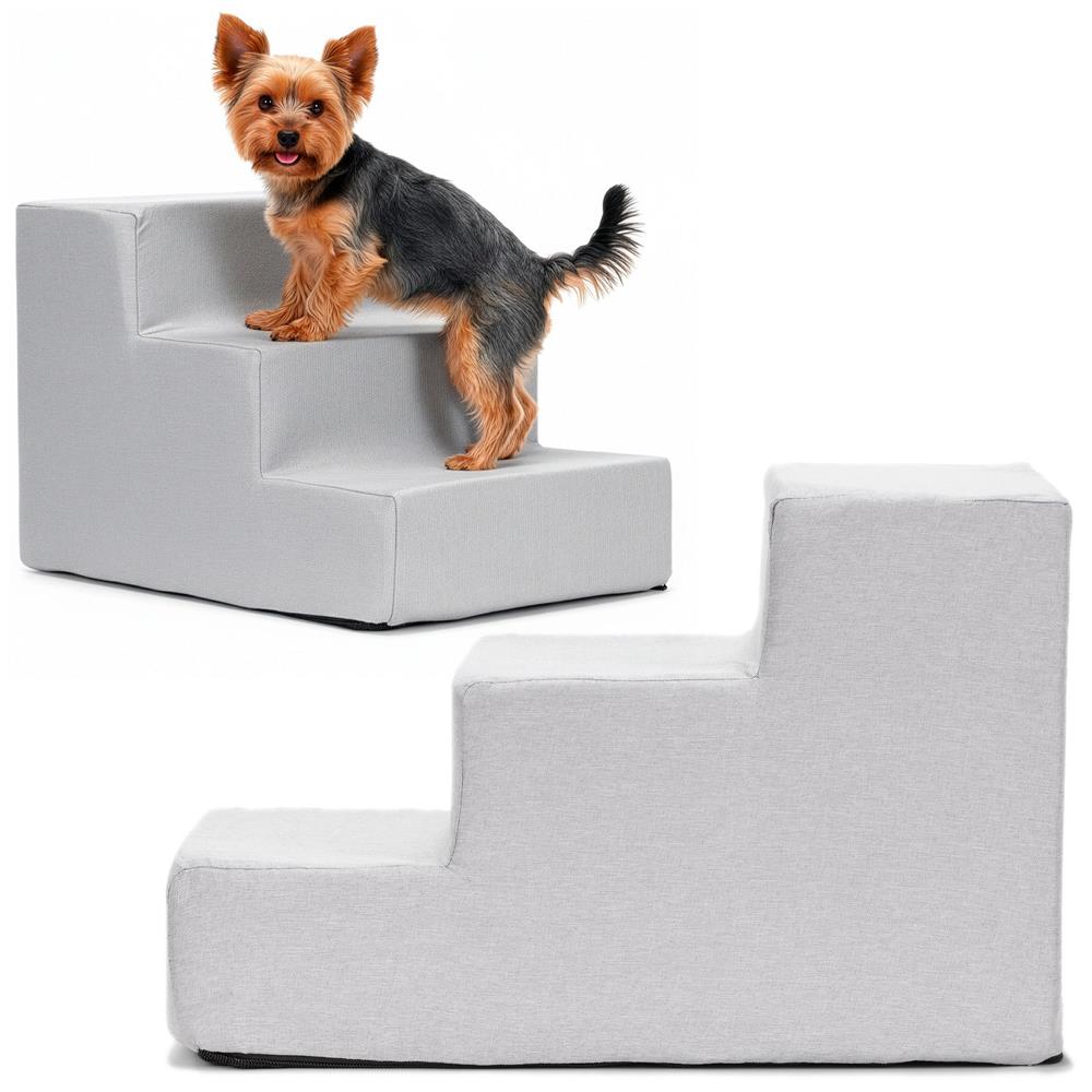 Scara pentru animale de companie, caini sau pisici, 3 trepte, antiderapanta, husa detasabila, inaltime 30 cm, gri deschis