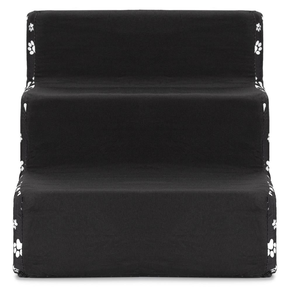 Scara pentru animale de companie, caini sau pisici, 3 trepte, antiderapanta, husa detasabila, inaltime 30 cm, negru cu decor alb