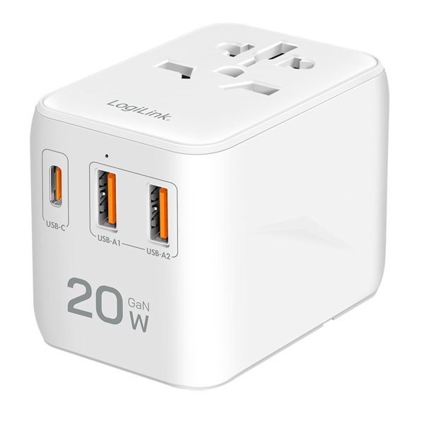 ALIMENTATOR retea 220V LOGILINK, universal, 1 x USB-C, 2 x USB-A, maxim 12V/1.67A, PD 20W, suport OCP/OVP/OHP/SCP, compatibil EU/AUS/US/UK, alb, "PA0356"