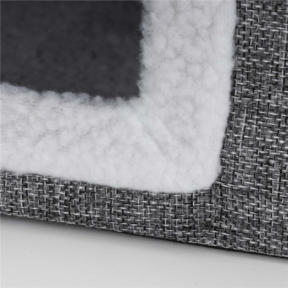 Casuta pentru pisici cu platforma si jucarie suspendata, structura din lemn si husa textila, 42x41x34 cm, gri