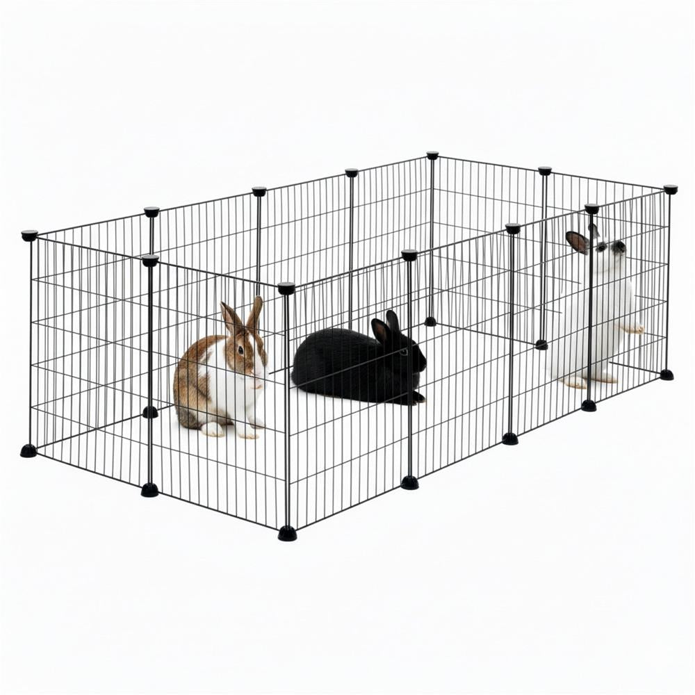 Tarc modular pentru animale cu 12 panouri metalice, pliabil, configurabil, 143x71x46 cm negru