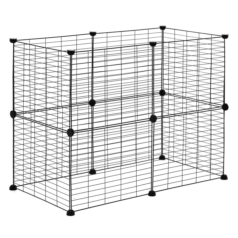 Tarc modular pentru animale cu 12 panouri metalice, pliabil, configurabil, 143x71x46 cm negru