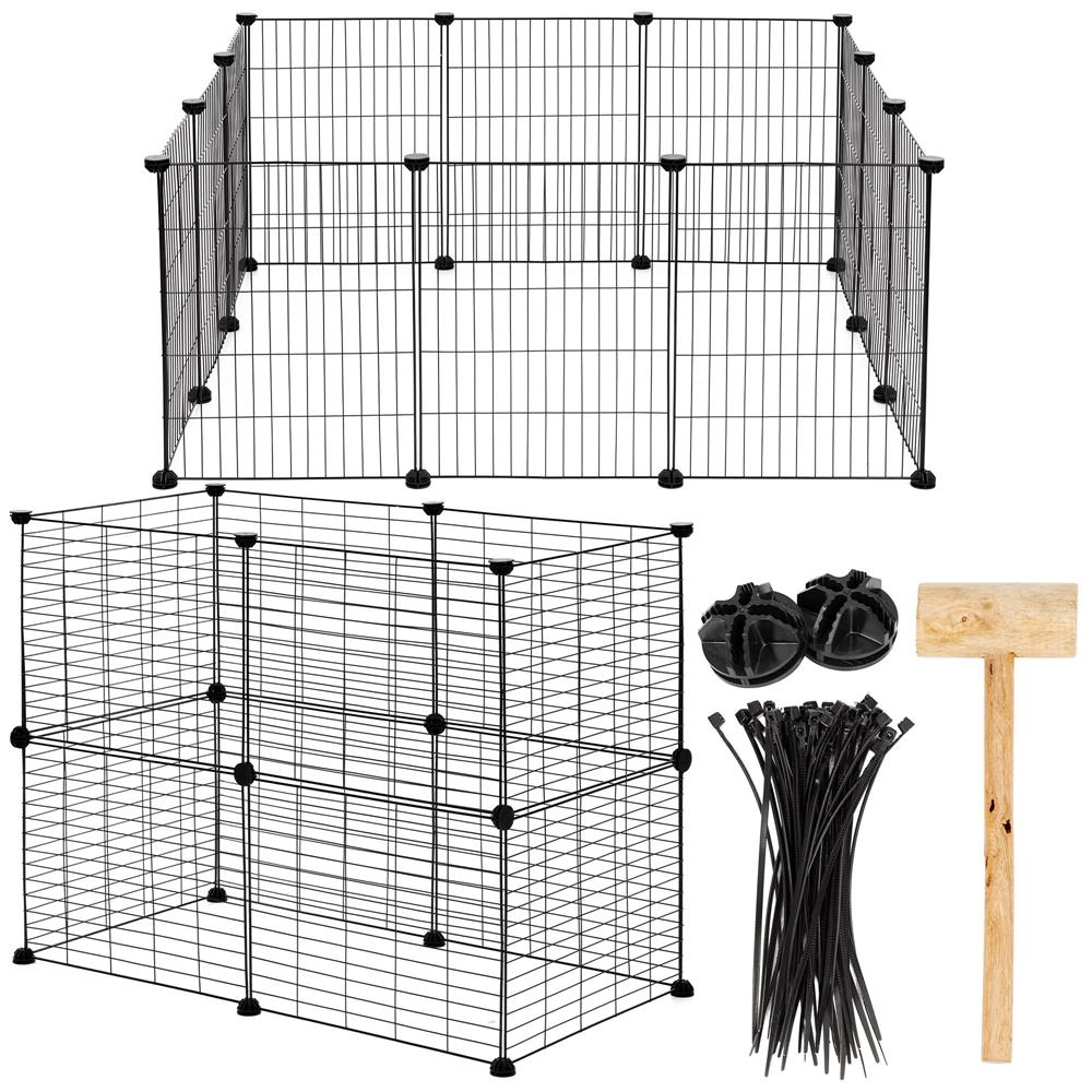 Tarc modular pentru animale cu 12 panouri metalice, pliabil, configurabil, 143x71x46 cm negru