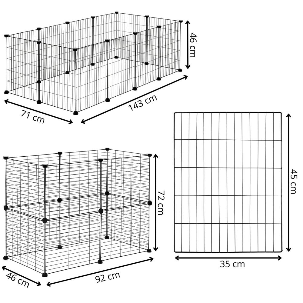 Tarc modular pentru animale cu 12 panouri metalice, pliabil, configurabil, 143x71x46 cm negru
