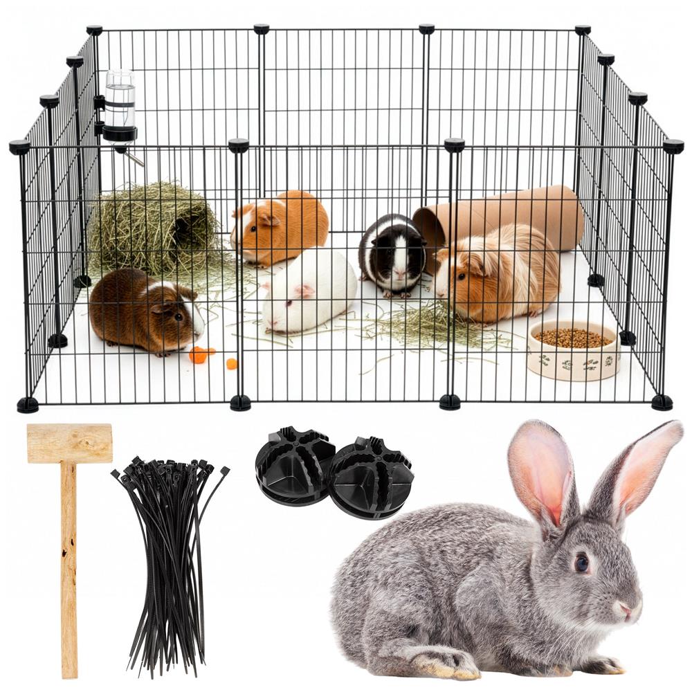 Tarc modular pentru animale cu 12 panouri metalice, pliabil, configurabil, 143x71x46 cm negru