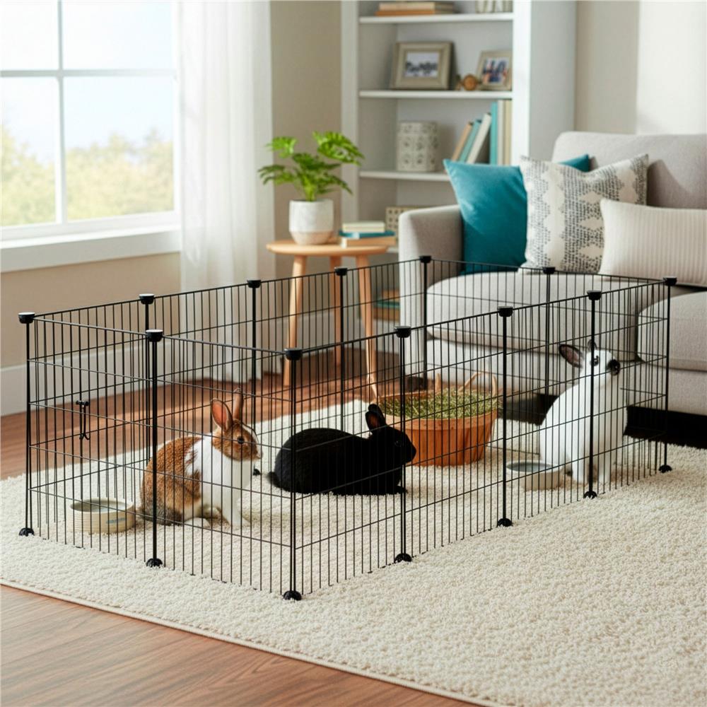 Tarc modular pentru animale cu 12 panouri metalice, pliabil, configurabil, 143x71x46 cm negru