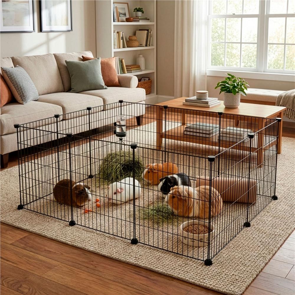 Tarc modular pentru animale cu 12 panouri metalice, pliabil, configurabil, 143x71x46 cm negru