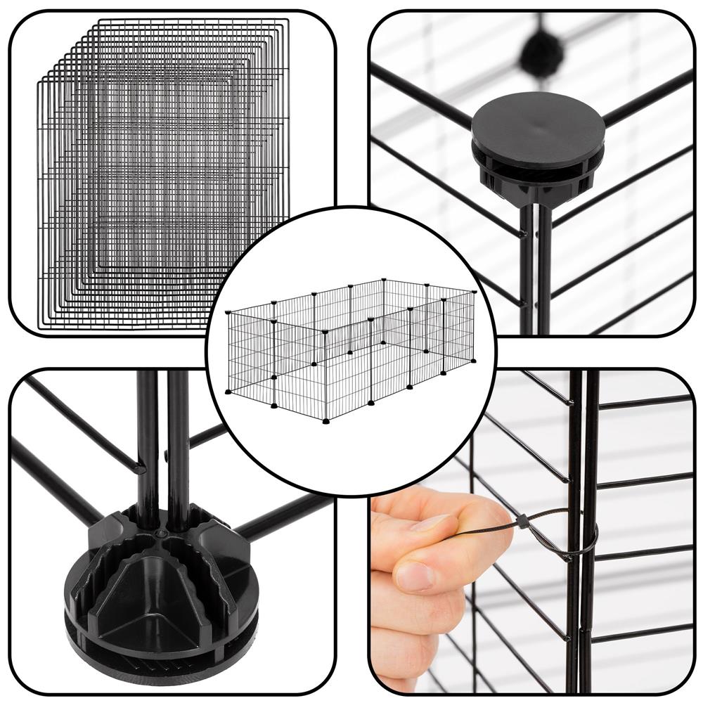 Tarc modular pentru animale cu 12 panouri metalice, pliabil, configurabil, 143x71x46 cm negru