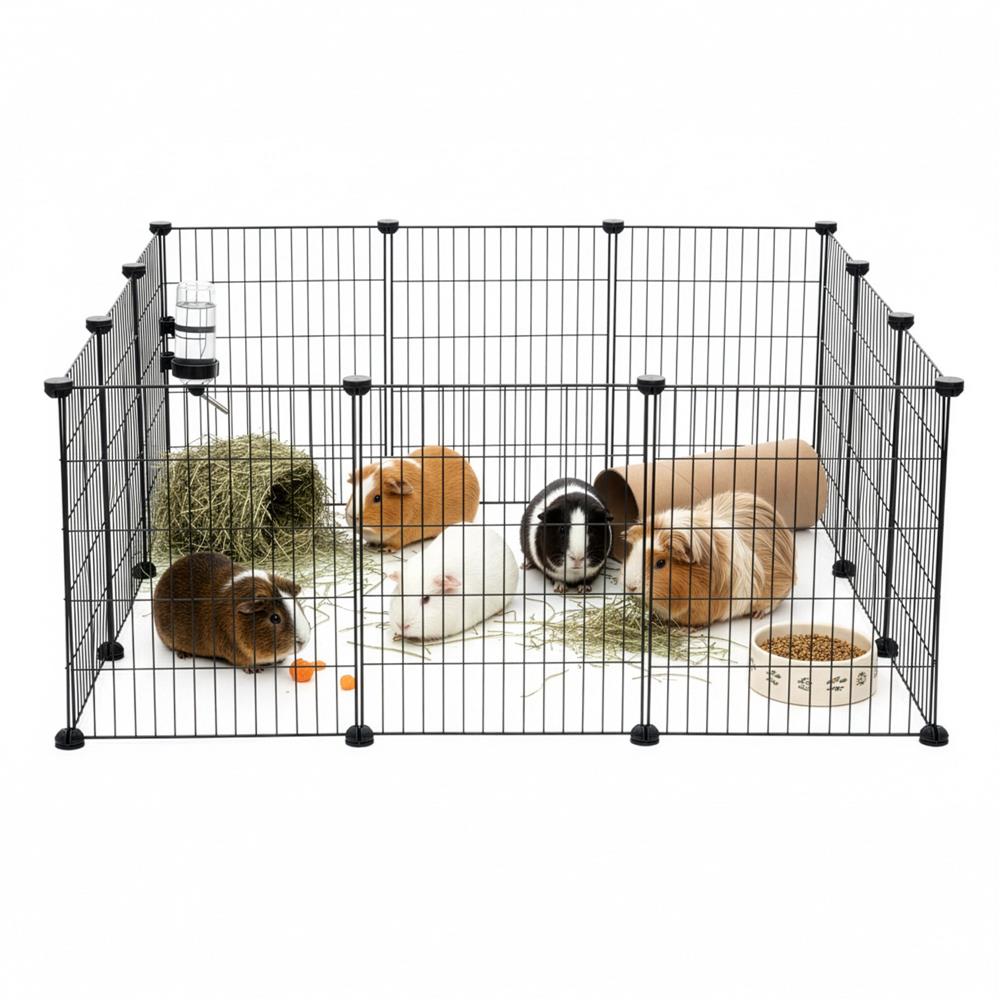Tarc modular pentru animale cu 12 panouri metalice, pliabil, configurabil, 143x71x46 cm negru