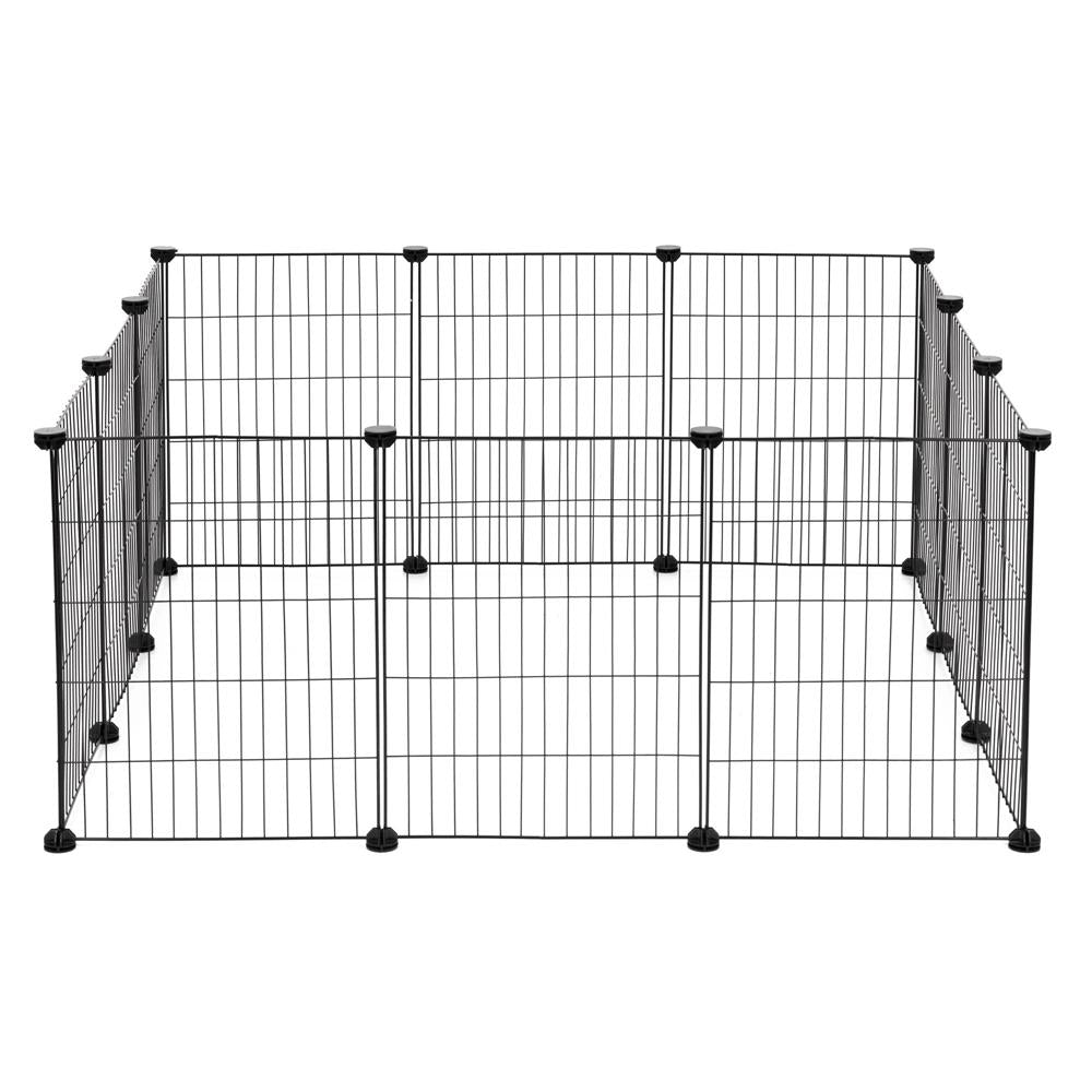 Tarc modular pentru animale cu 12 panouri metalice, pliabil, configurabil, 143x71x46 cm negru