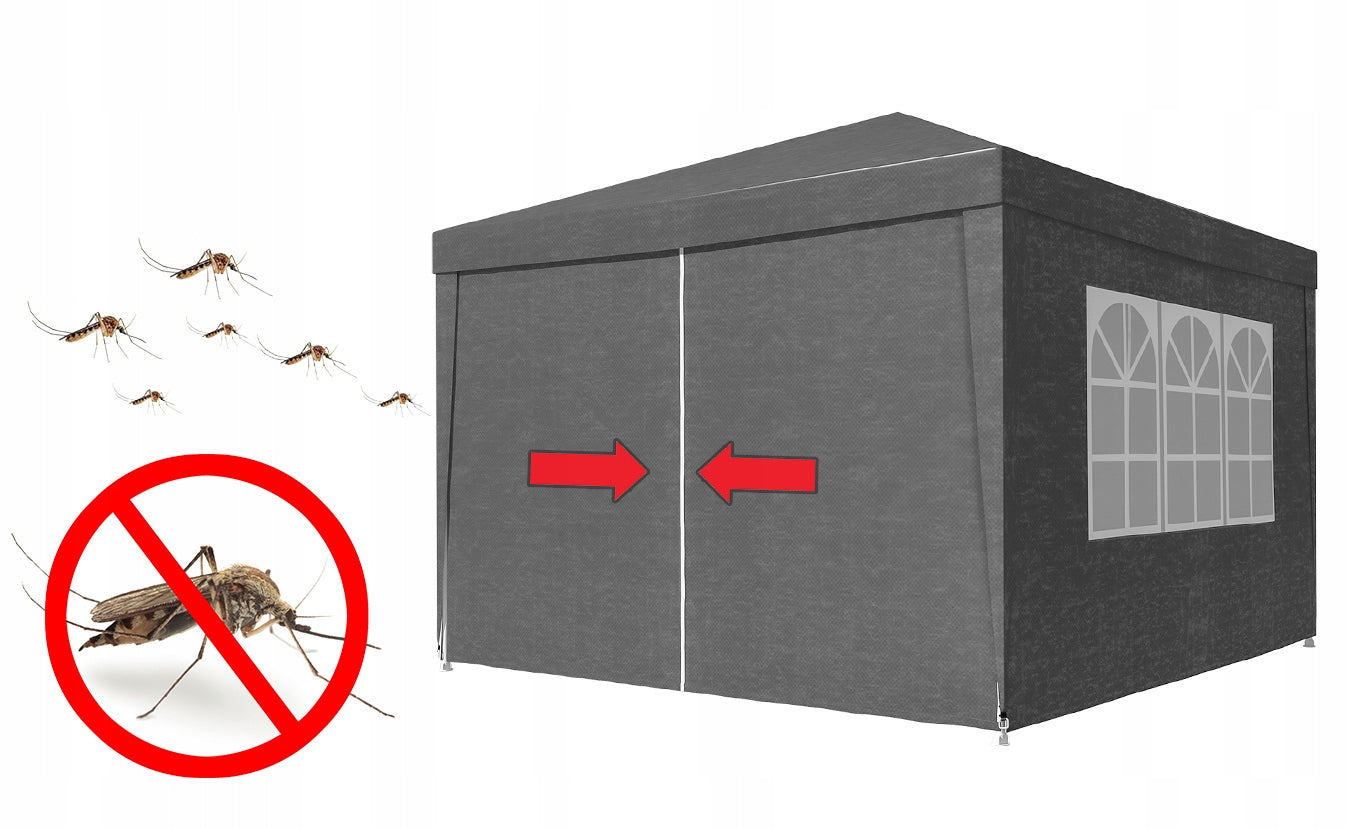 Set 4 pereti laterali pentru pavilion gradina, impermeabili, 3x2 m, cu ferestre si intrare cu fermoar, gri