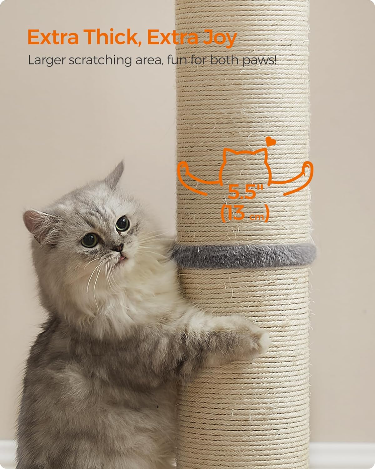 FEANDREA Ansamblu de zgariat pentru pisici, stalp sisal cu jucarie tip pompom, 50x40x85 cm, gri