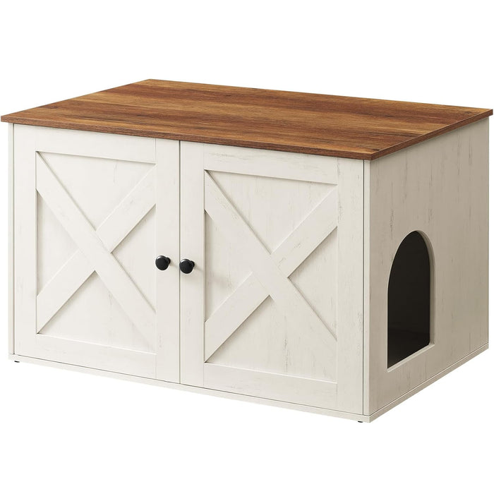 FEANDREA Litiera mascata tip mobilier cu usi model hambar, compartiment cu separator, 80x53x50 cm, alb - BazarOltenia