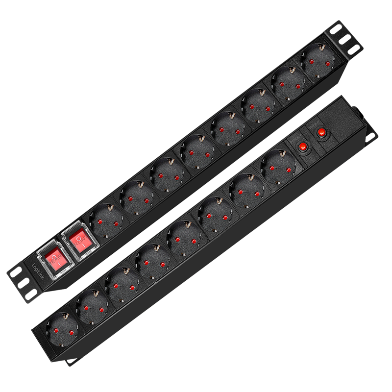 PDU LOGILINK 1U pt. rack 19 inch, 16 prize Schuko, intrare Schuko, max 16 A, dispuse 8 schuko front + 8 schuko back, ON/OFF x 2, prot. Suprasarcina, 2 m, negru, "PDU1601"