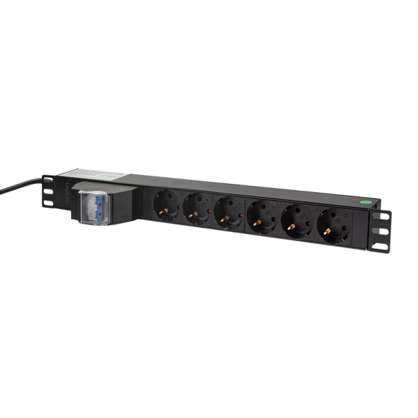 PDU LOGILINK 1U pt. rack 19 inch, 6 prize Schuko, intrare Schuko, max 16 A, circuit intrerupere 2 poli, 2 m, "PDU6C02"