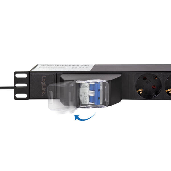 PDU LOGILINK 1U pt. rack 19 inch, 6 prize Schuko, intrare Schuko, max 16 A, circuit intrerupere 2 poli, 2 m, "PDU6C02"