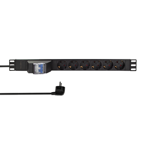 PDU LOGILINK 1U pt. rack 19 inch, 6 prize Schuko, intrare Schuko, max 16 A, circuit intrerupere 2 poli, 2 m, "PDU6C02"