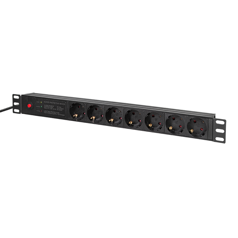 PDU LOGILINK 1U pt. rack 19 inch, 7 prize Schuko, intrare Schuko, max 16 A, ON/OFF, prot. suprasarcina, filtru de linie, IP20, 2 m, negru, "PDU7C02"