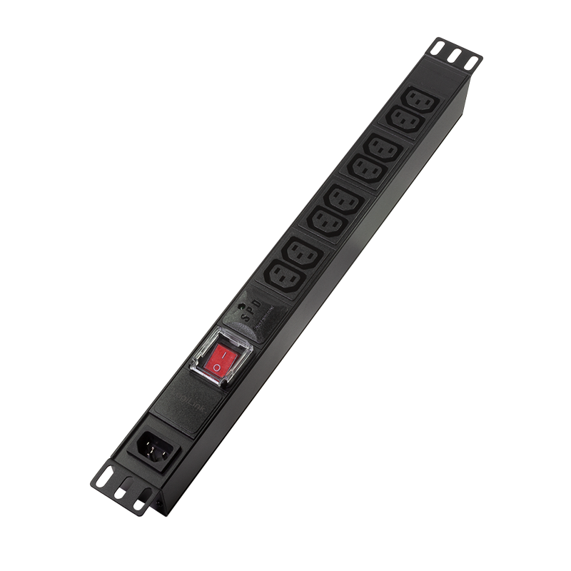PDU LOGILINK 1U pt. rack 19 inch, 8 prize IEC, intrare IEC, max 10 A, protectie supratensiune, ON/OFF, IP20, negru, "PDU8A02"