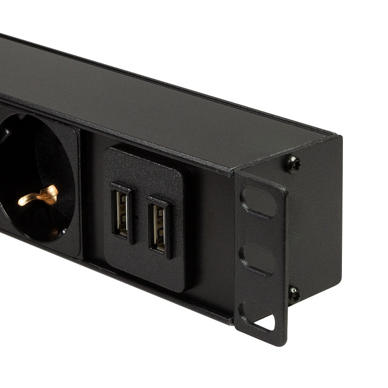 PDU LOGILINK 1U pt. rack 19 inch, 8 prize Schuko, intrare Schuko, max 16 A, on/off, protectie la supratensiune, 2 x USB 2.1A, 2 m, "PDU8C02"