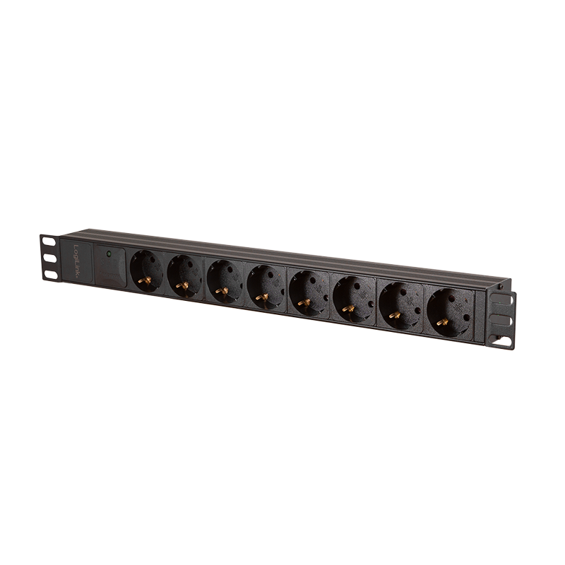 PDU LOGILINK 1U pt. rack 19 inch, 8 prize Schuko, intrare Schuko, max 16 A, prot. suprasarcina, IP20, 2 m, negru, "PDU8C04"