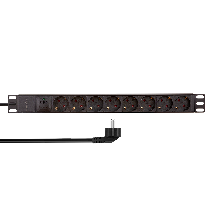 PDU LOGILINK 1U pt. rack 19 inch, 8 prize Schuko, intrare Schuko, max 16 A, prot. suprasarcina, IP20, 2 m, negru, "PDU8C04"