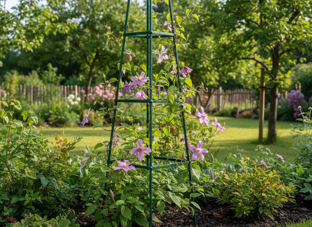 Pergola gradina piramidala pentru plante cataratoare, structura otel, 31x31x200 cm, verde inchis