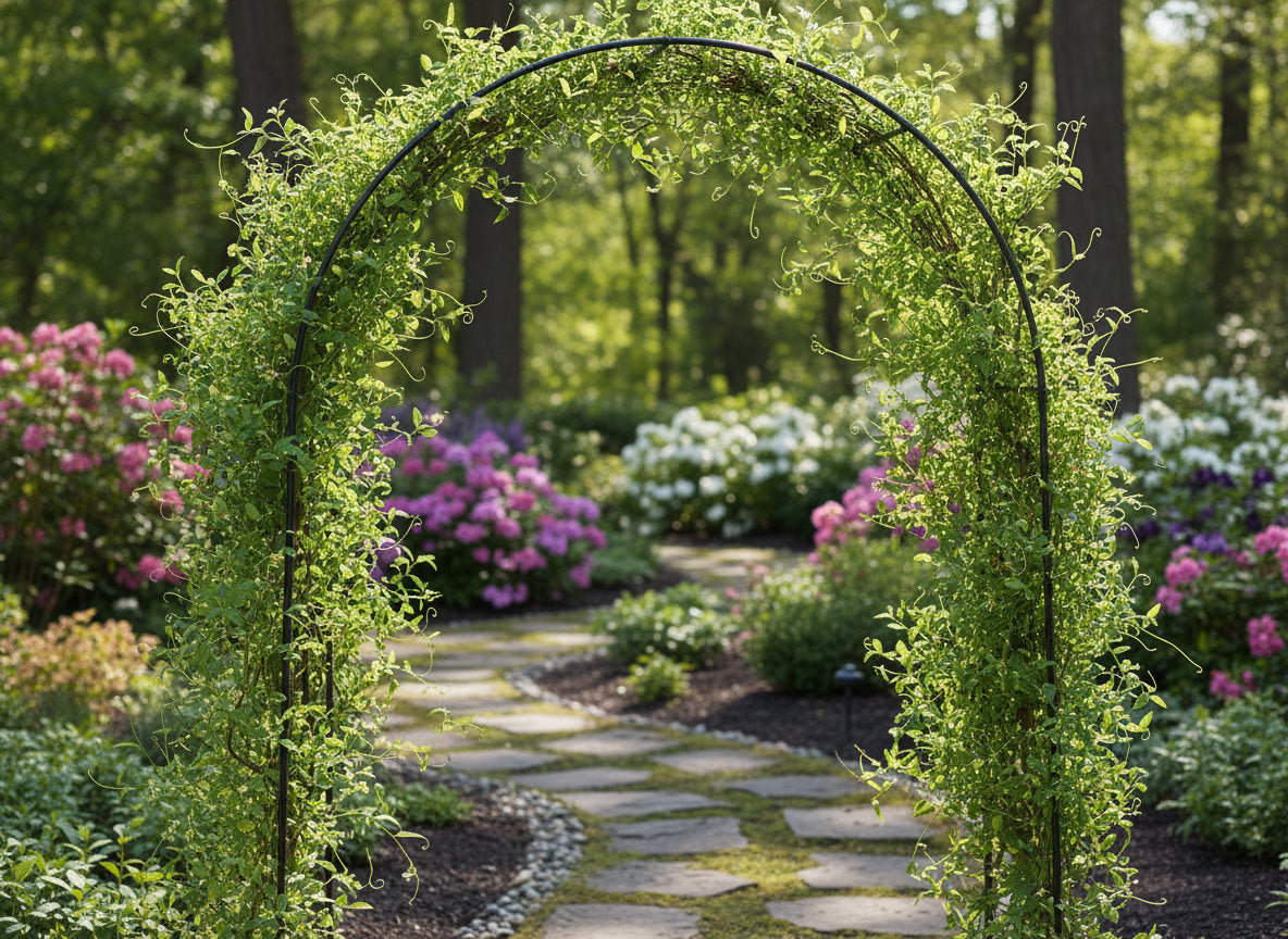 Pergola gradina pentru plante cataratoare cu ancore montaj, structura otel, 140x38x240 cm, verde