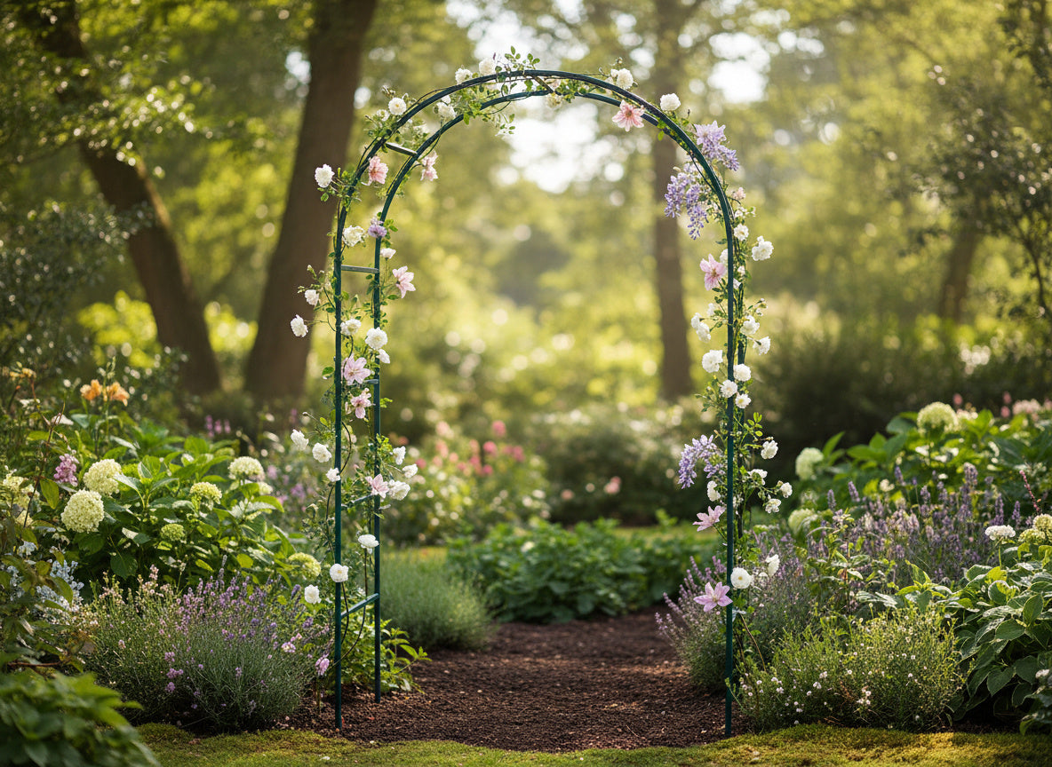 Pergola gradina pentru plante cataratoare cu ancore montaj, structura otel, 140x38x240 cm, verde