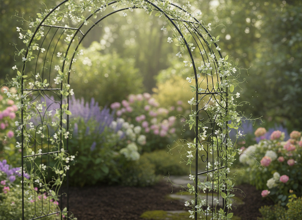 Pergola gradina pentru plante cataratoare, structura din otel, 145x38x240 cm, verde