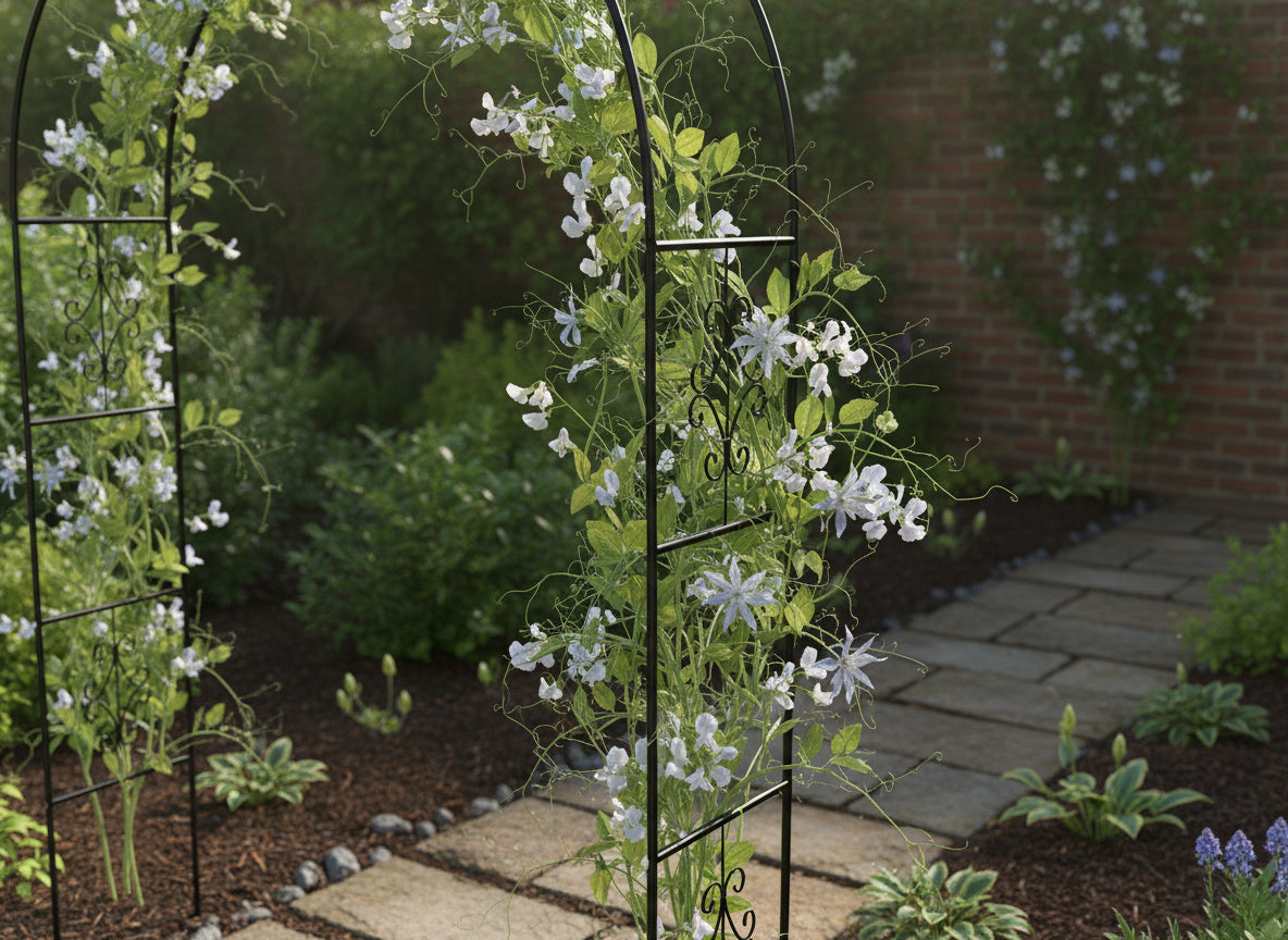 Pergola gradina decorativa pentru plante cataratoare cu ancore, structura otel, 140x38x240 cm, verde