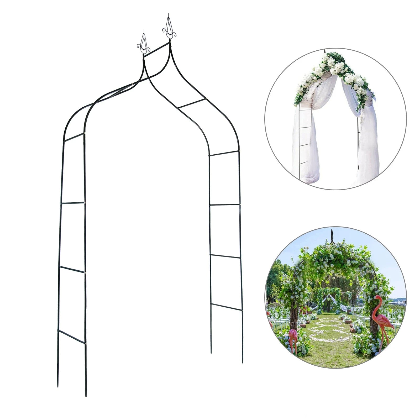 Pergola gradina, metalica cu varfuri decorative, structura otel, 150x37x240 cm, negru