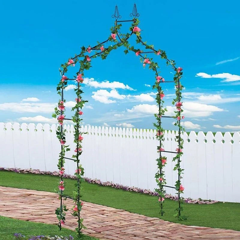 Pergola gradina, metalica cu varfuri decorative, structura otel, 150x37x240 cm, negru
