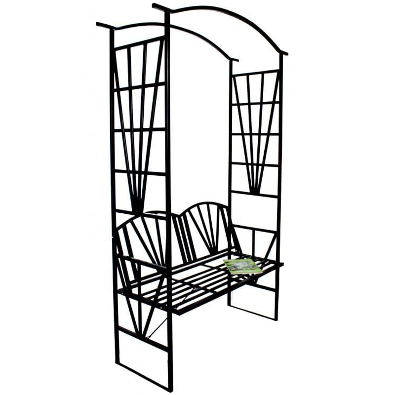 Pergola pentru gradina cu banca, suport plante cataratoare, structura otel, 114x45x208 cm, negru