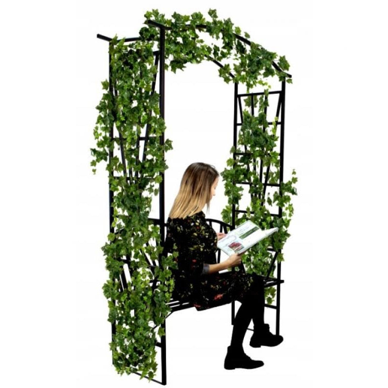 Pergola pentru gradina cu banca, suport plante cataratoare, structura otel, 114x45x208 cm, negru