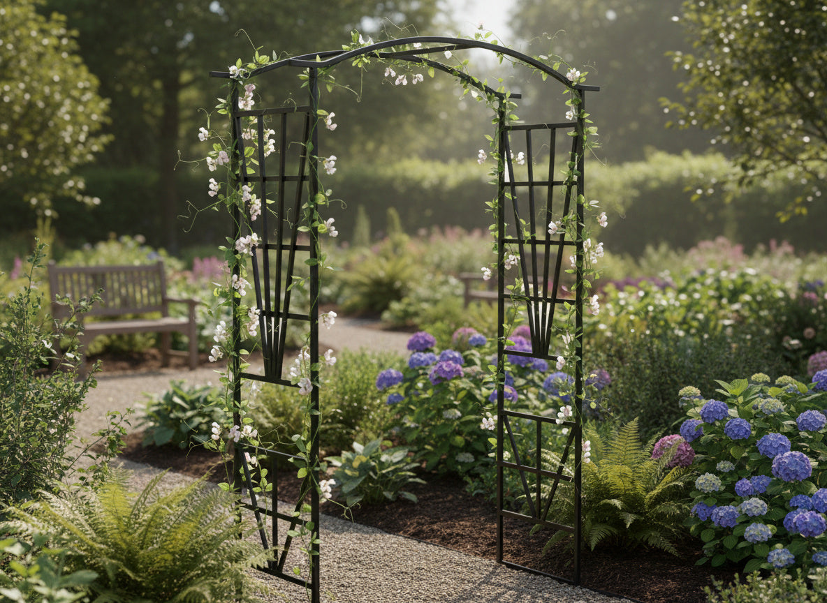 Pergola decorativa pentru gradina, suport plante cataratoare, structura otel, 114x45x208 cm, negru