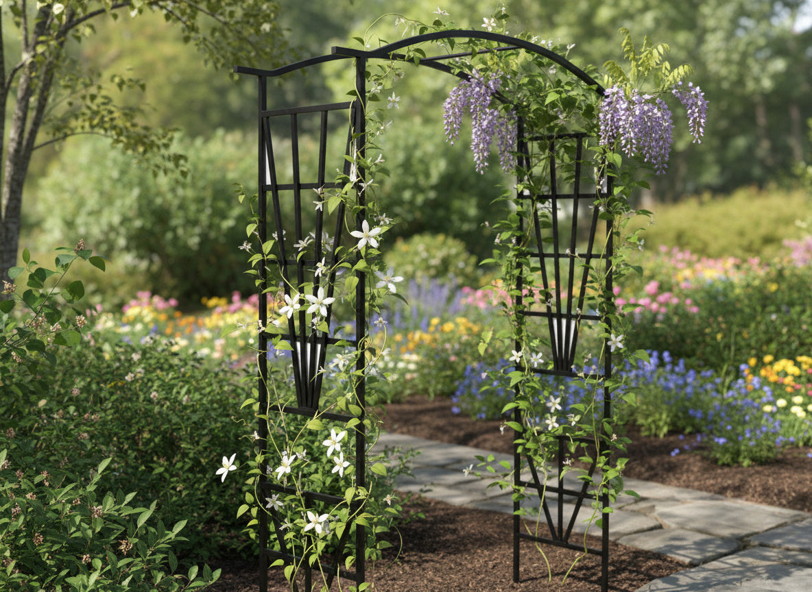 Pergola decorativa pentru gradina, suport plante cataratoare, structura otel, 114x45x208 cm, negru