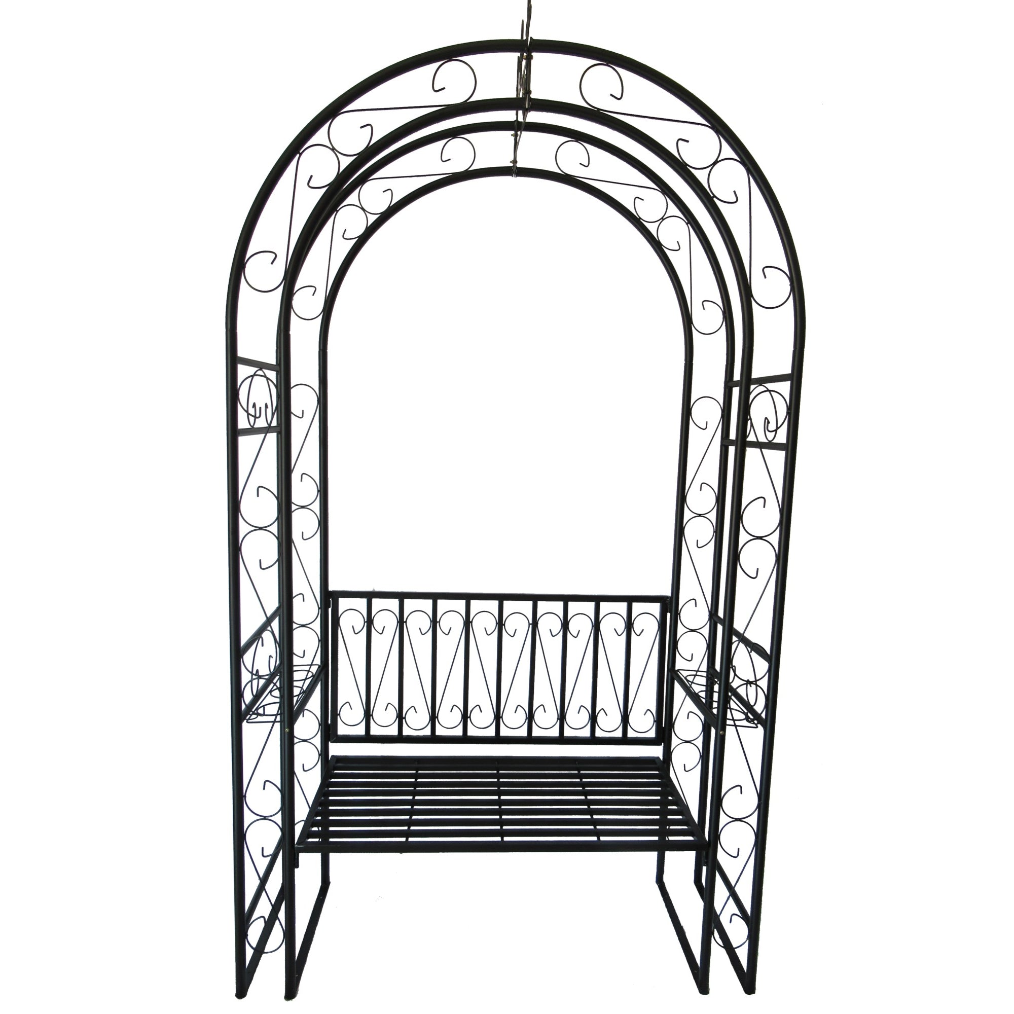 Pergola decorativa pentru gradina cu banca, suport plante cataratoare, structura otel, 130x48x238 cm, negru