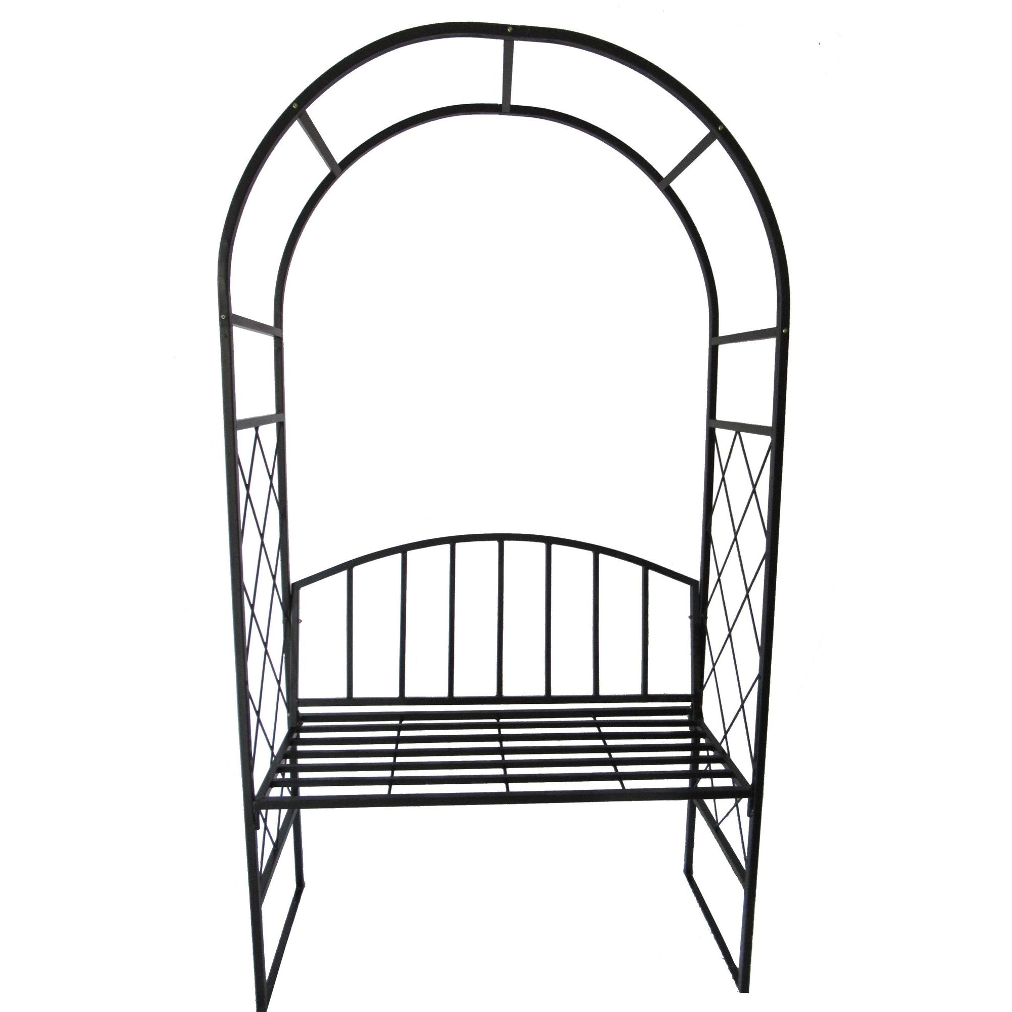 Pergola pentru gradina cu banca, structura otel, design arcuit, 115x45x208 cm, negru