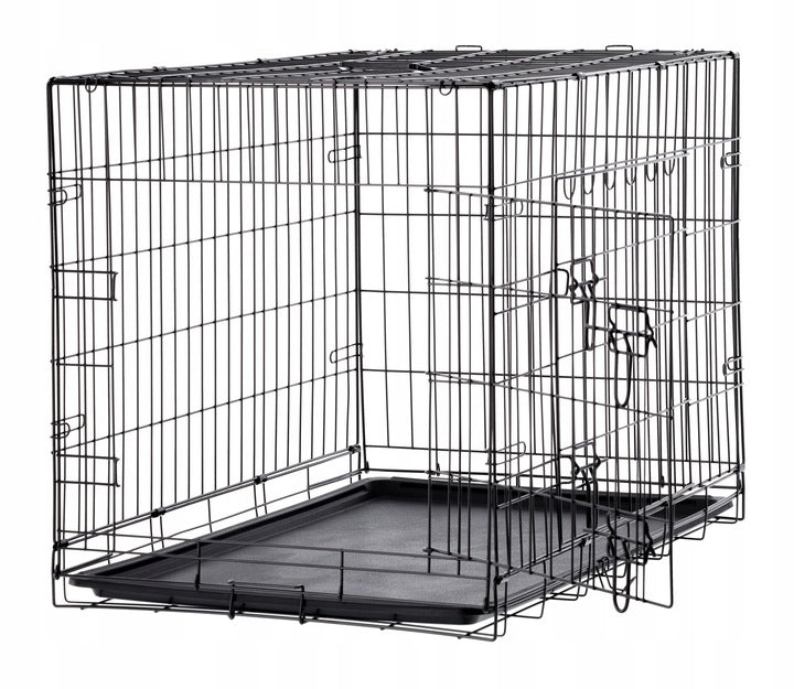 Cusca metalica pliabila pentru animale, cu maner si tava detasabila, 107x69x76 cm, negru