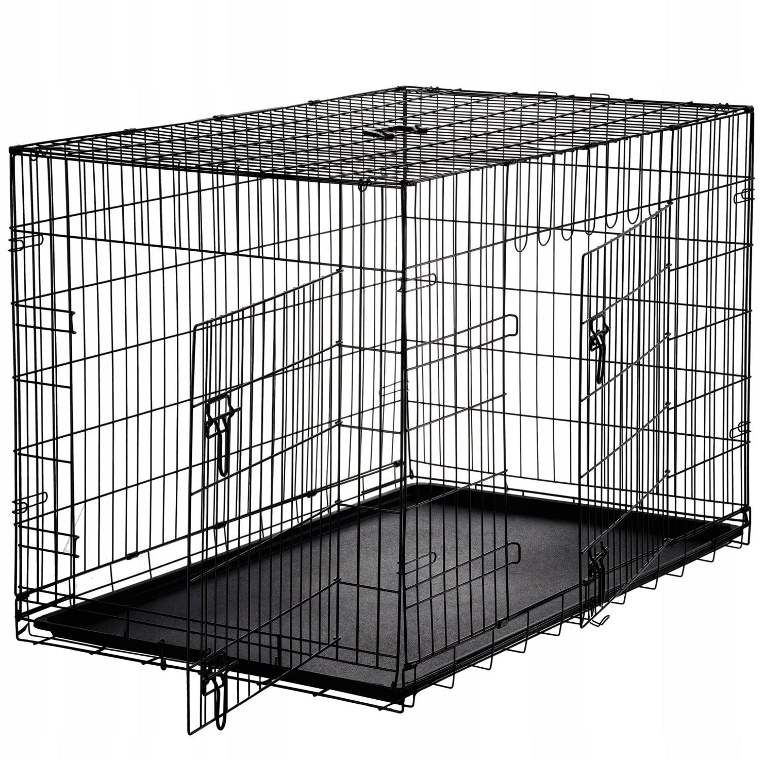 Cusca metalica pentru caine XXXL, pliabila, cu tava detasabila, 121x74x81 cm, negru