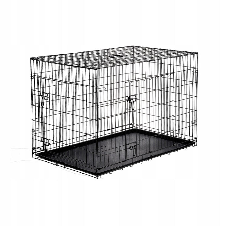 Cusca metalica pentru caine XXXL, pliabila, cu tava detasabila, 121x74x81 cm, negru