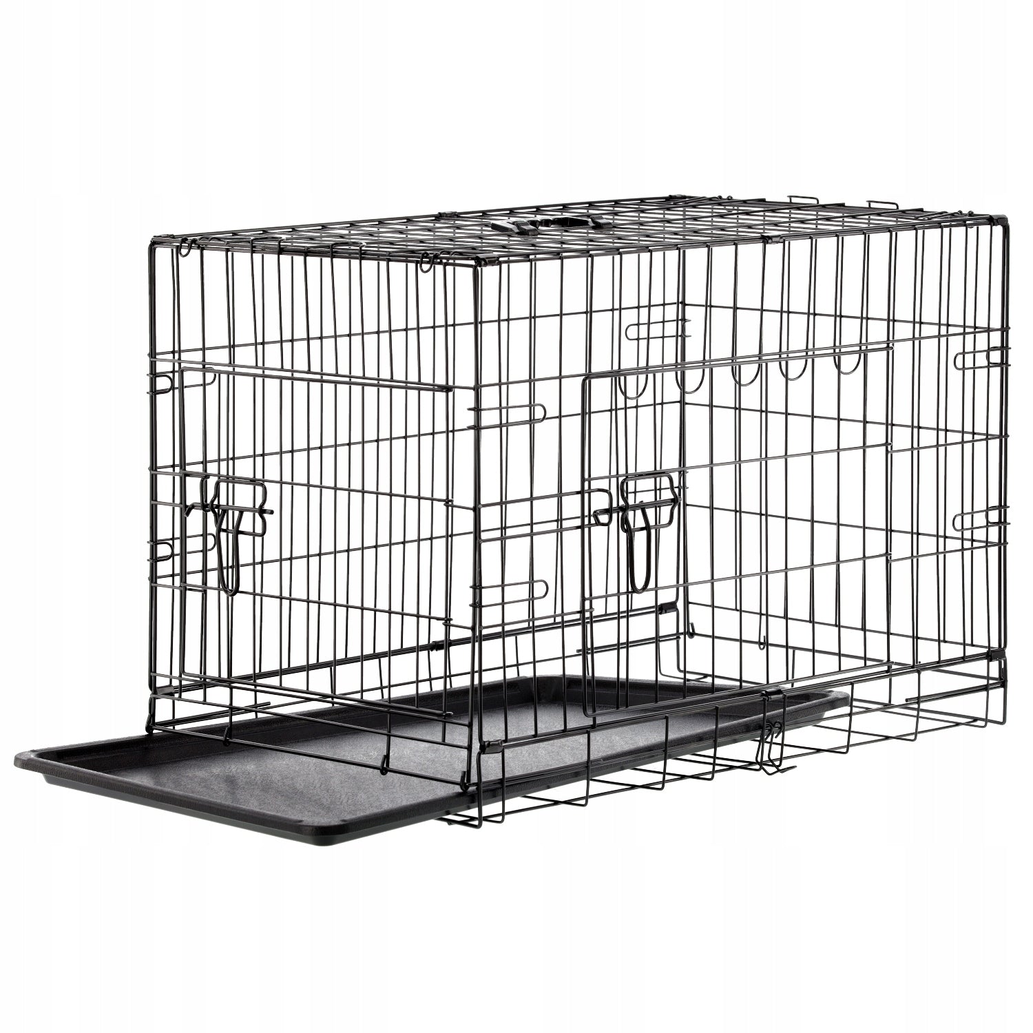 Cusca metalica pentru caine XXXL, pliabila, cu tava detasabila, 121x74x81 cm, negru