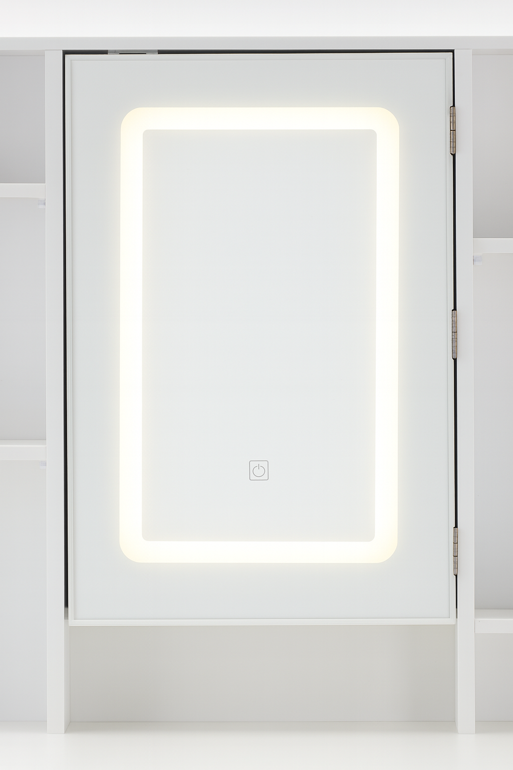 Masa de toaleta cu oglinda, iluminare LED reglabila, 2 sertare, MDF, 90x40x145 cm, alb