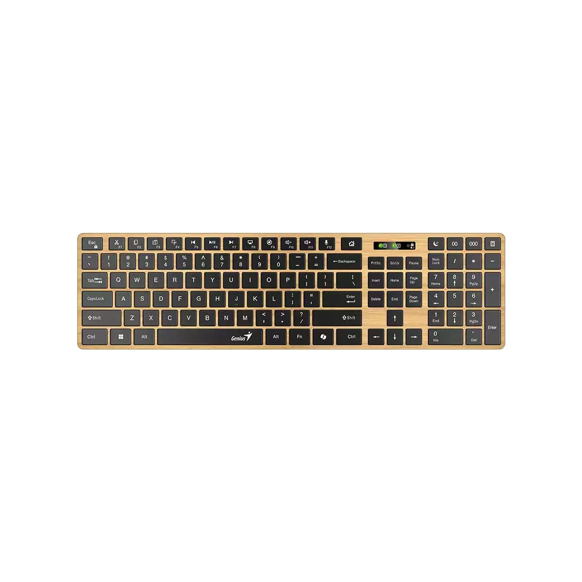 TASTATURA Genius "SlimStar 7250BT", wireless 2.4GHz+Bluetooth, 104 taste slim, tasta Copilot, lemn - negru, "31320004400" 4710268263005