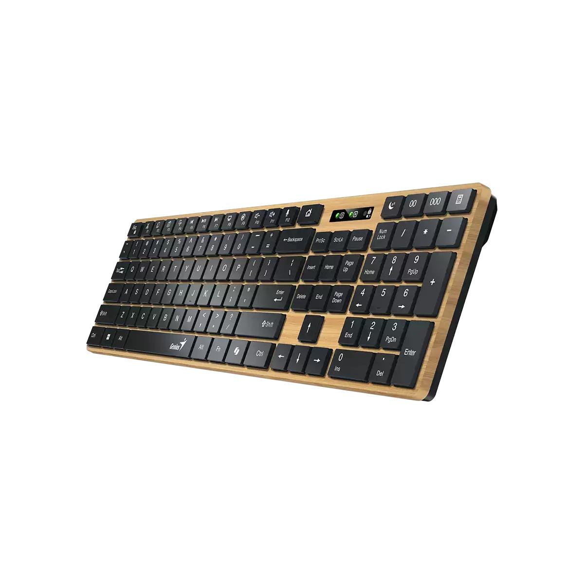 TASTATURA Genius "SlimStar 7250BT", wireless 2.4GHz+Bluetooth, 104 taste slim, tasta Copilot, lemn - negru, "31320004400" 4710268263005