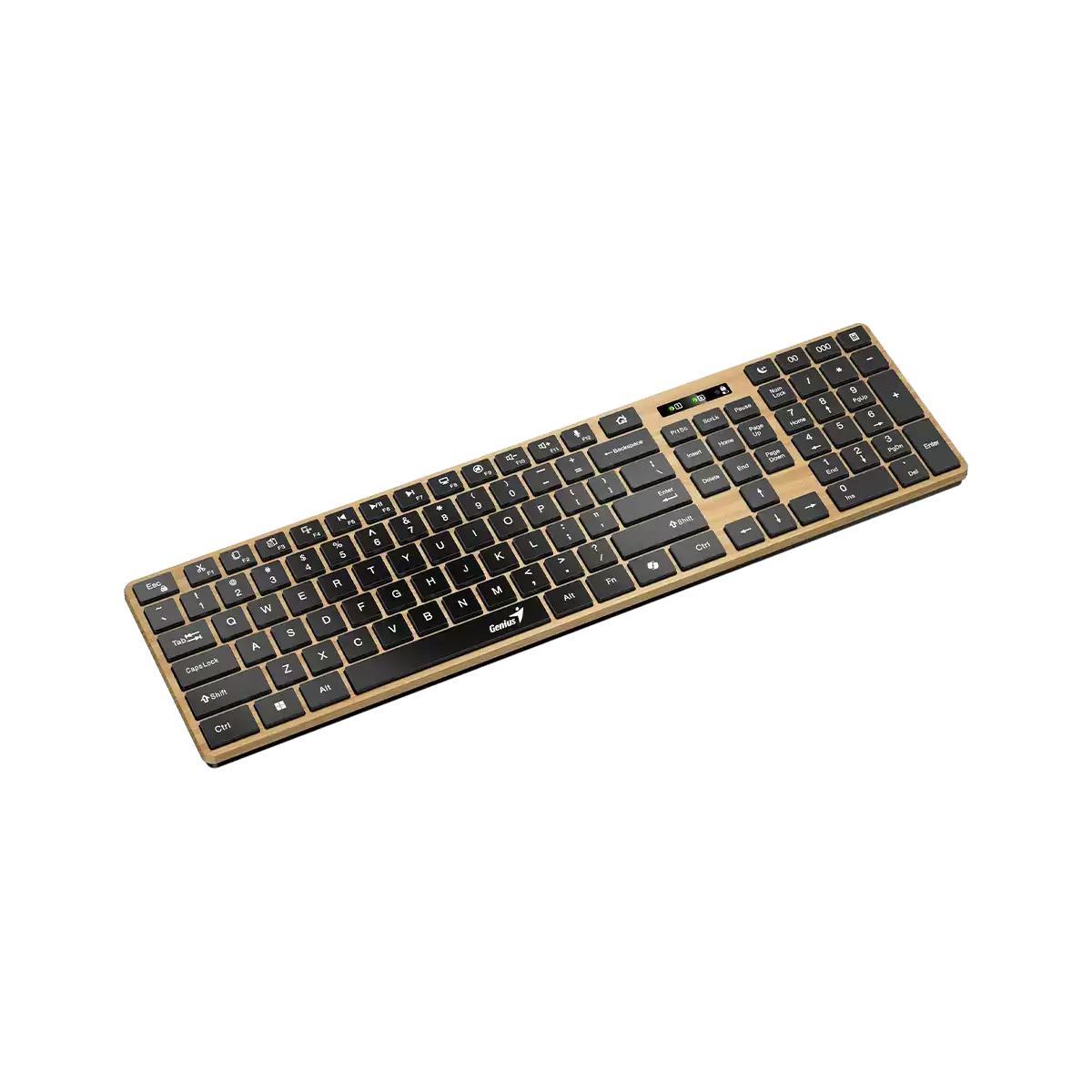 TASTATURA Genius "SlimStar 7250BT", wireless 2.4GHz+Bluetooth, 104 taste slim, tasta Copilot, lemn - negru, "31320004400" 4710268263005